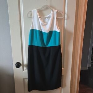 Jones Studio Black, Teal, and White Color Block Mini Dress